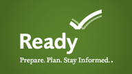 Ready.gov Logo. This federal program helps people plan ahead for disasters.