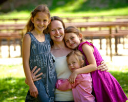 Group hug with Mom and three daughters