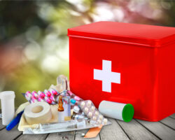 First aid kit with medical supplies