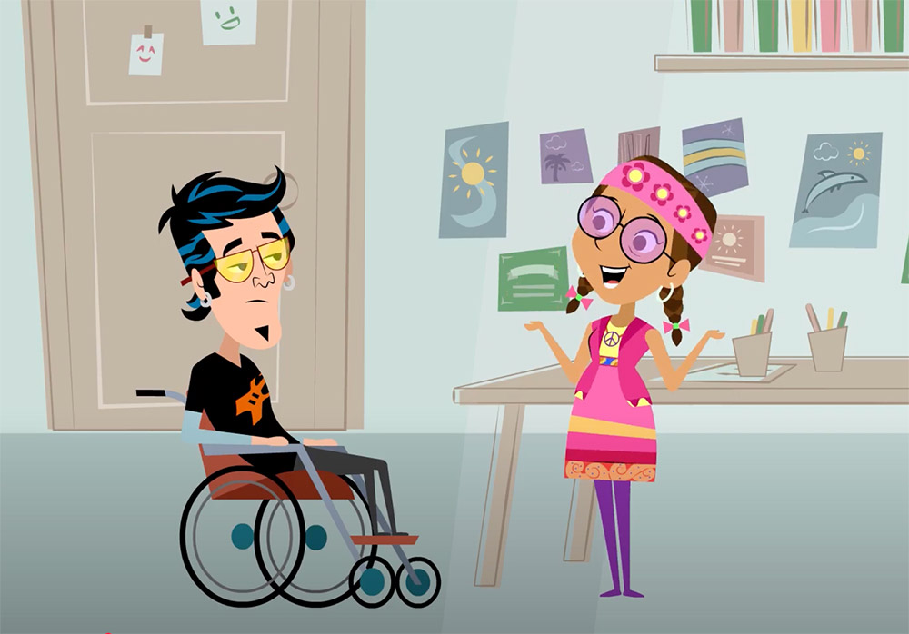 Scene from Lanterman and Friends animated series on the HCBS Final Rule featuring the character Lorenzo.